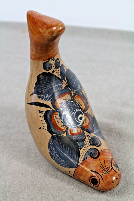 Vintage Tonala Mexican Hand Pinted Pottery Fish Dolphin Figure 5.5 " 
