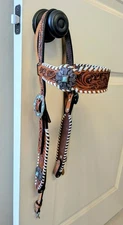 Premium Western Leather Horse Headstall and Breast Collar Tack Set