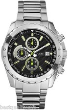 NEW-GUESS S/STEEL CHRONOGRAPH SILVER,BLACK DIAL WATERPRO MEN WATCH-U16526G1