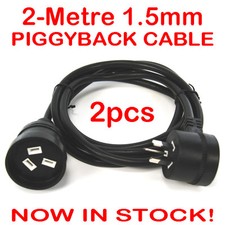 2x 2 Metre H/Duty Extension Lead Piggy Back Piggyback Cord Cable Black 1.5mm 2M