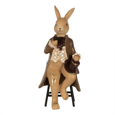 Clayre Eef Osterhase Osterdeko Hasenmann auf Barhocker Ostern 20x9x9 cm