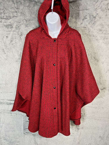 Vintage Coloratura Boston Poncho Wool Dotted Oversized Hooded Button Up Cape 80s - 第 1/12 張圖片
