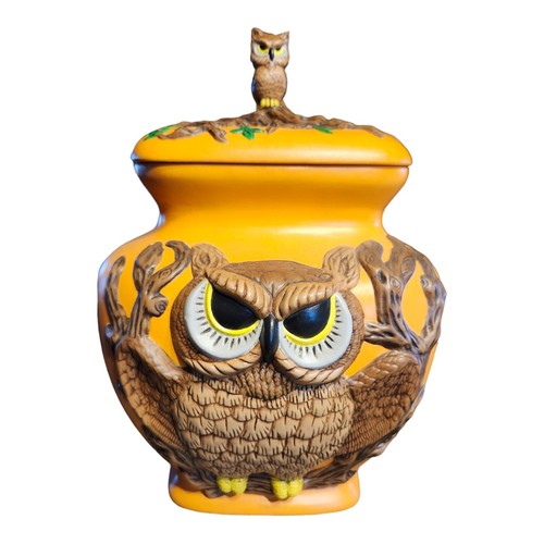 Vintage Ceramic Owl Canister Cookie Jar 12.5" x 9" Retro Granny Core Hobbyist 74
