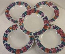 Set Of 5 Gibson Designs ROMANCE Wide Rimmed Soup Salad Pasta Bowls- Flowers