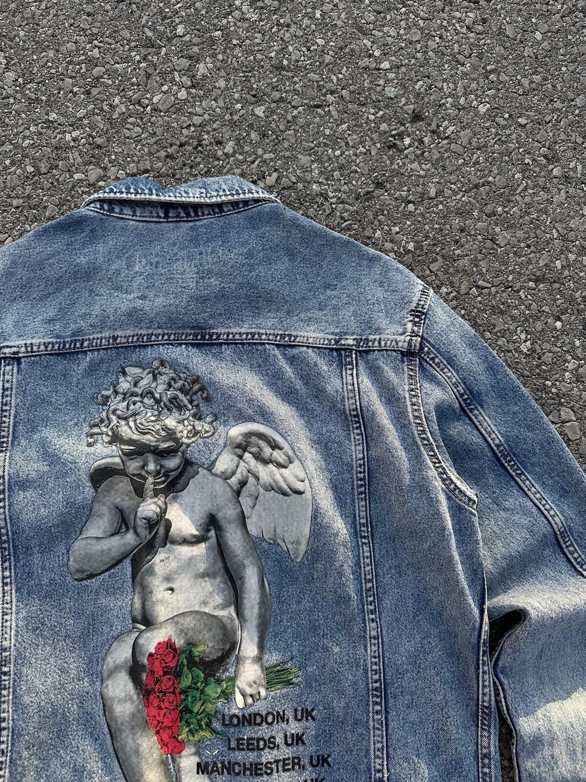 SAINT LAURENT Young Thug Denim Cherubino YSL Edizione Limitata H&M Giacca Uomo Jeans Blu Medio