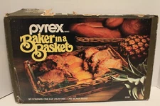 Vintage Pyrex Baker in a Basket 3 Qt Utility Dish & Woven Basket 2330 9"x13"
