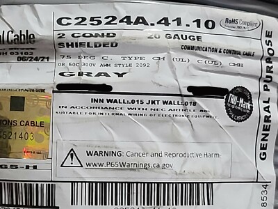 Carol C2524A 20/1P Shielded Twist Pair Control/Communication Cable Gray /100ft