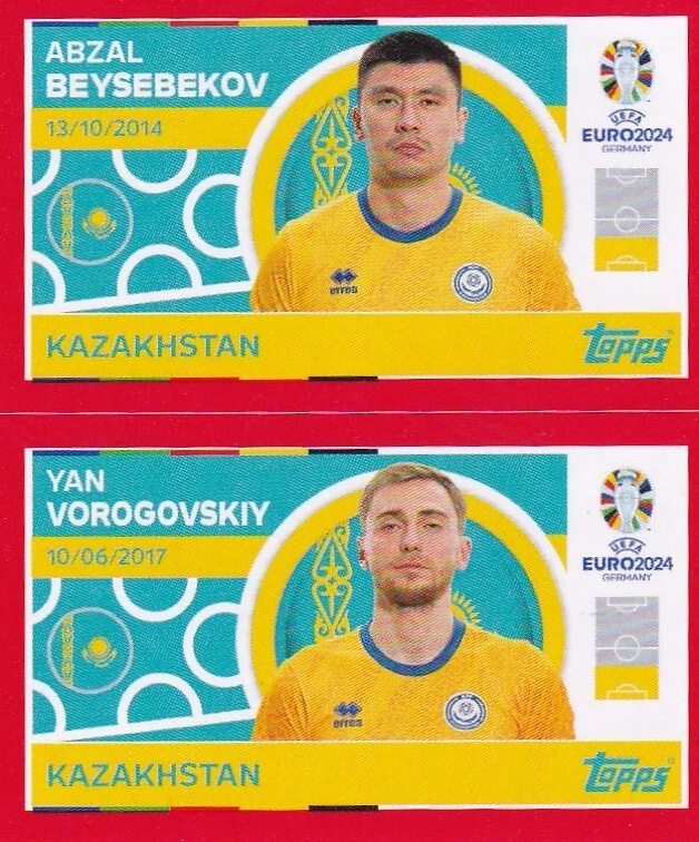 Topps UEFA Euro 2024 Stickers Swiss Edition KAZ 6 + 7 Beysebekov Vorogovskiy