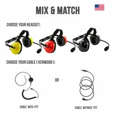 Noise Canceling Headset w/ PTT Mic for Kenwood, Baofeng, Retevis Two-Way Radios