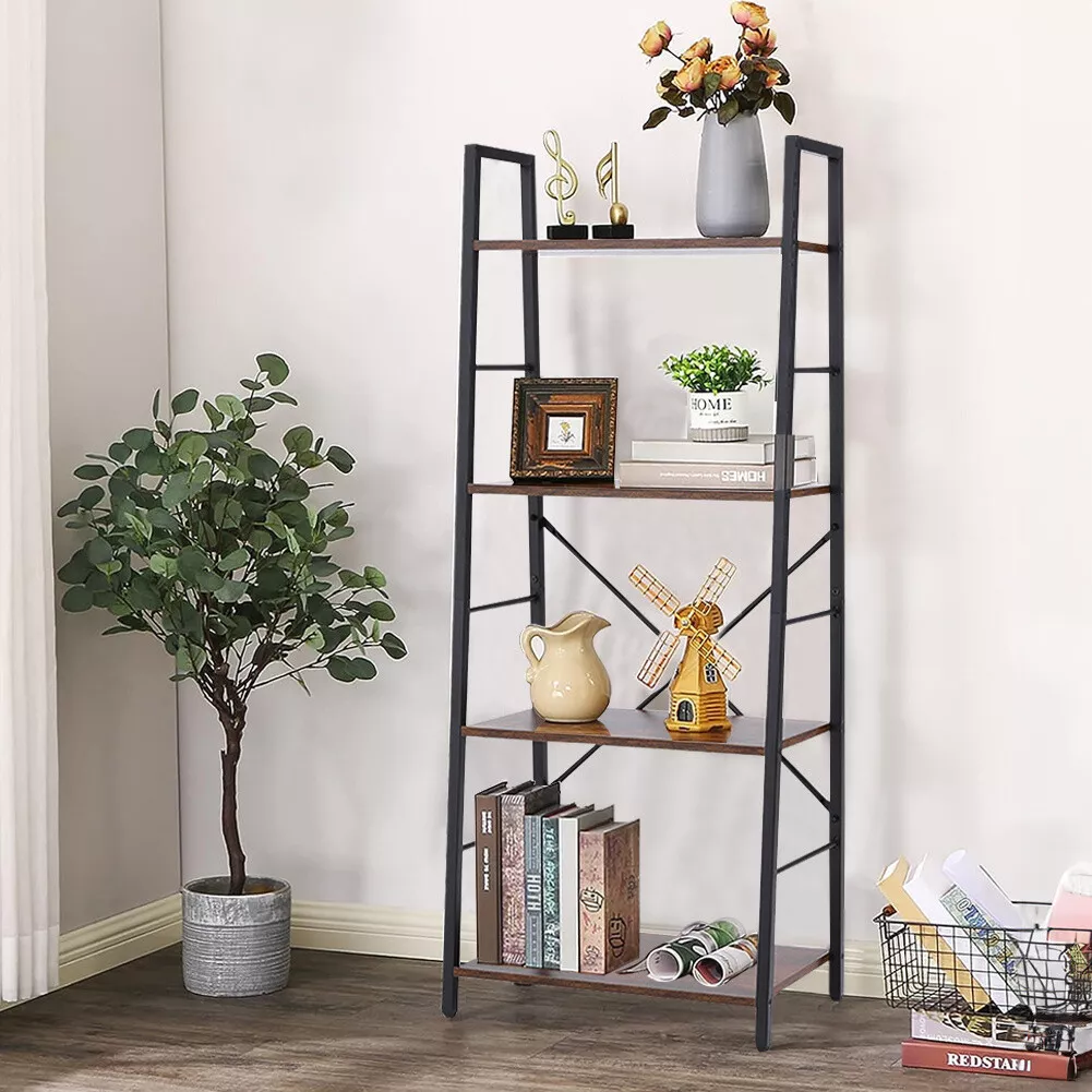 4 Tier Wood Storage Rack Bookcase Plants Display Stand Ladder Shelf Freestanding