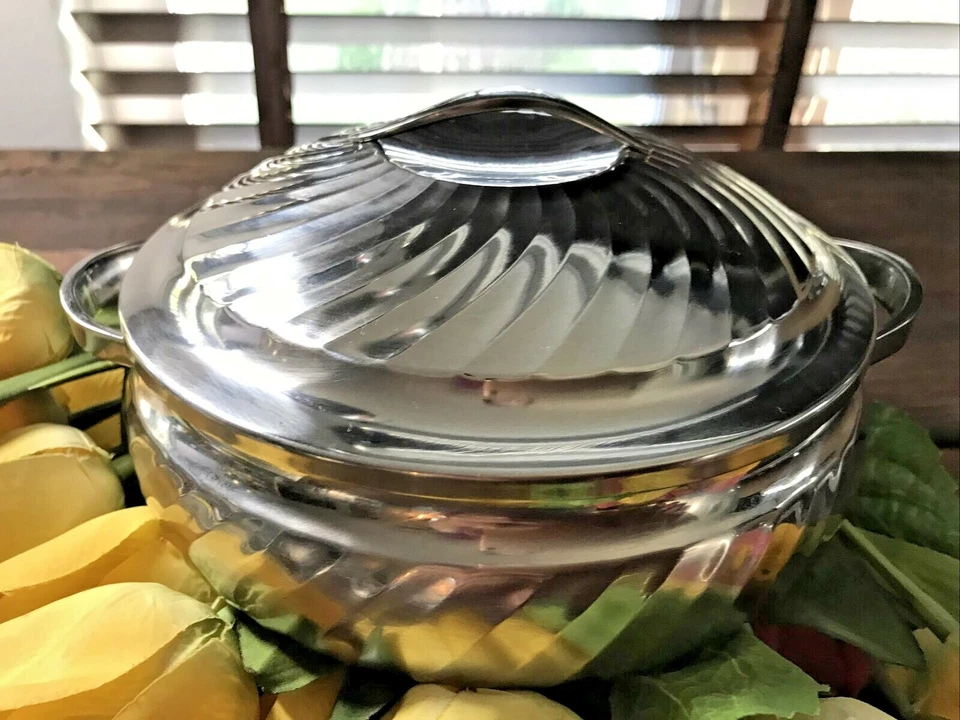 Yamazaki Two Handle Covered Silver Metal Serving Dish w/Lid~JAPAN~Nice Tableware - Image 2 of 4