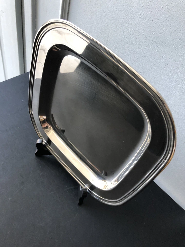 Vintage Ancien Plat Plateau Carré Vide Poche Metal Argenté Argent Art Deco - Photo 3/4