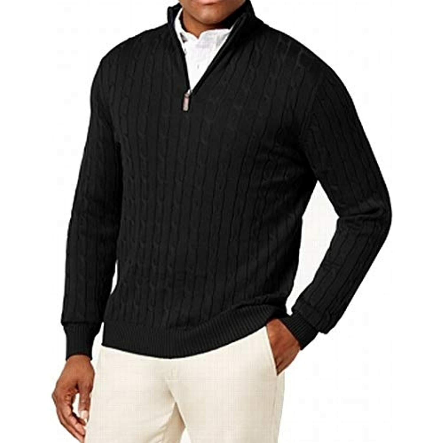 Zip Cable-Knit Pullover Black 