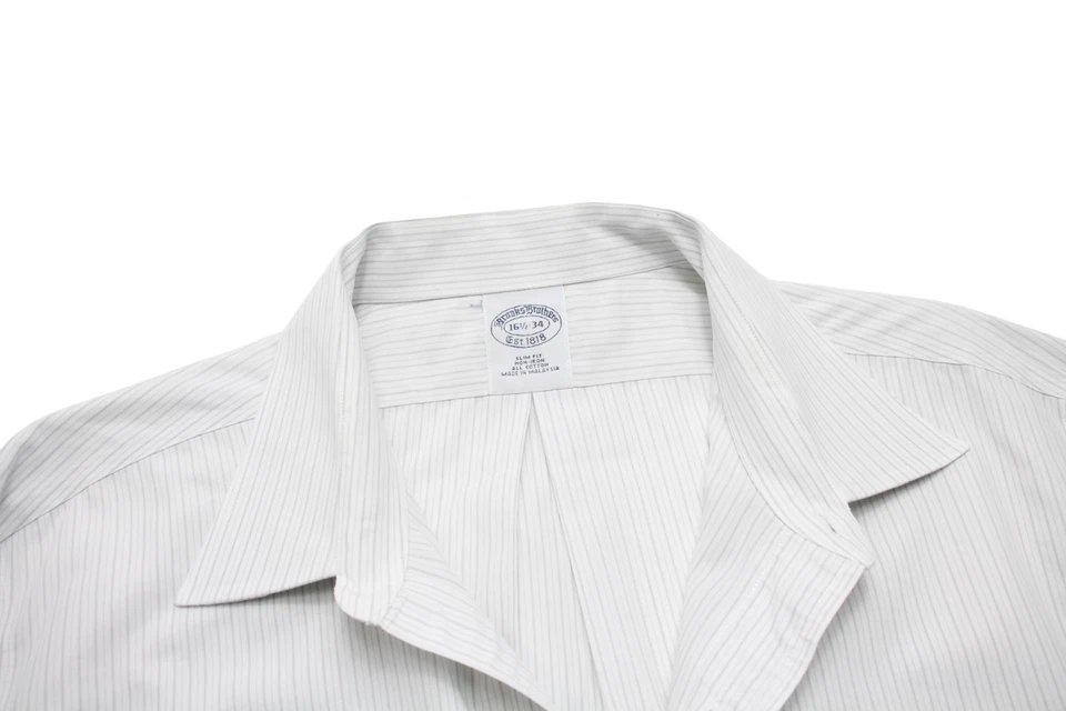 BROOKS BROTHERS Camicia Formale Slim Fit Uomo 34/16,5 Strisce Taschino Sul Petto - Immagine 4 di 4