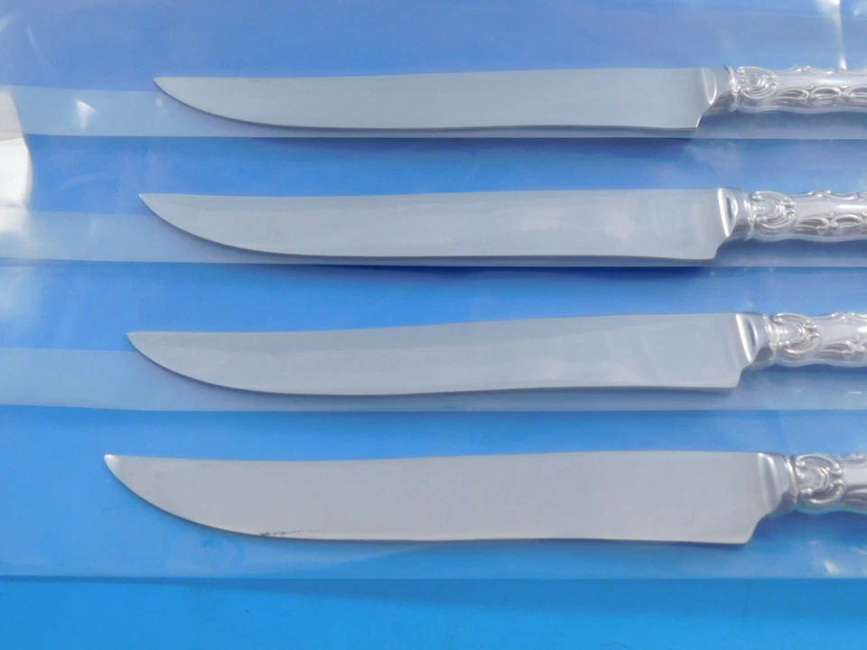 Juego de cuchillos para carne de plata esterlina Strasbourg by Gorham 4 piezas tamaño Texas personalizado Foto 2 de 4