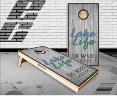 Lake Life Family Name Wood Cornhole Boards Bean Bag Toss Game