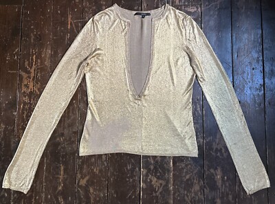 Vintage 90s 00s Tom Ford Gucci Gold Metallic Low V Neck RARE Viscose TOP XS S