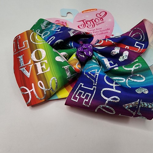 Jojo Siwa 6" Rainbow Colored Metallic Bow "Love" Hearts Hair Tie New with Tags - Picture 2 of 10
