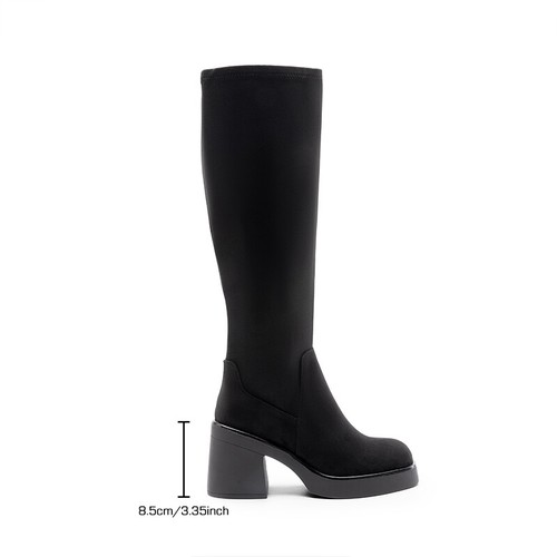 Women’s Knee High Platform Boots Chunky Block Heel Suede Side Zipper Tall Boots - Picture 13 of 17