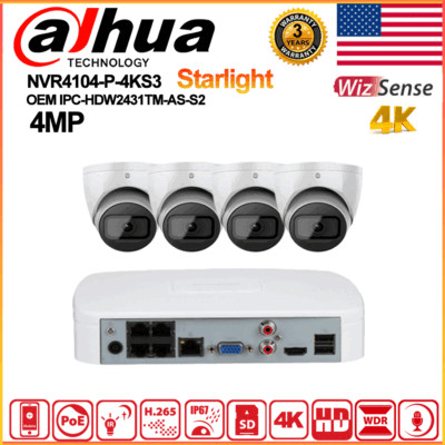 Dahua 4k 4ch 4POE Security CCTV System OEM 4MP IP Camera Starlight MIC IVS Lot