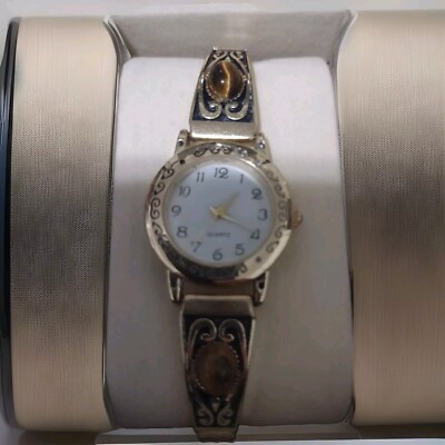 Women's Tiger Eye Color Stones Stretch Band Quartz Watch New - Main Image