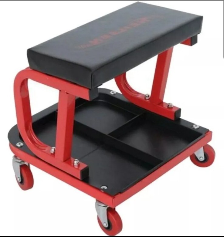 Padded Mechanics Creeper Seat Trolley with Tool Tray & Swivel Castors - Image 6