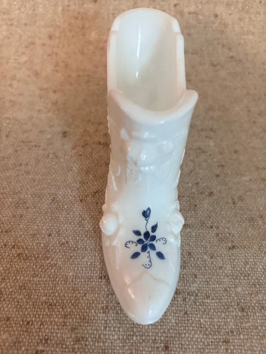Fenton Vintage Handpainted Cabbage Rose Milk Glass Shoe Slipper -  Signed