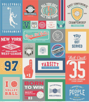 56'' X 64'' Panel Volleyball Squares Blocks Sports Varsity Cotton Fabric D464.35