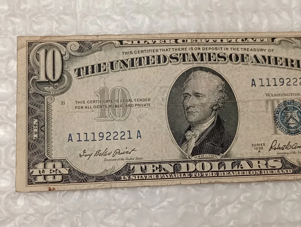 USA~1953 Federal Reserve Note~ $10 Dollars~ Special Series Number~ #1 (X4) In It - Image 3 of 4