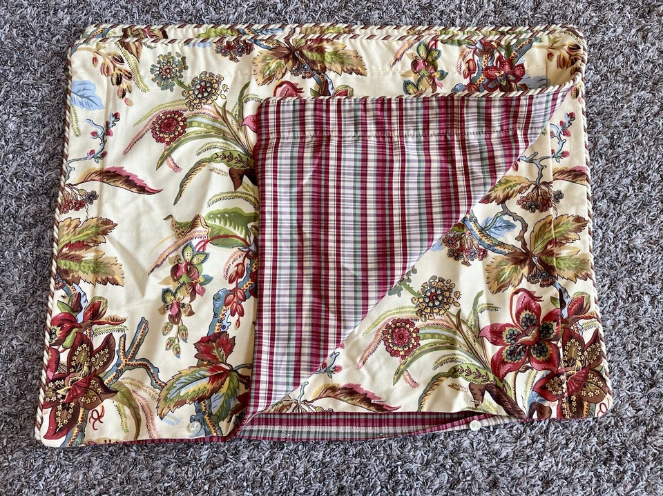 (2) ROSE TREE Jacobean Yellow Floral Pillow Shams Cases STANDARD/KING Striped - Image 3 of 4