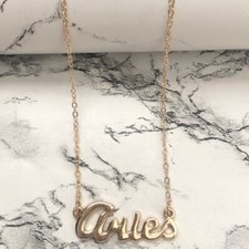 Aries Horoscope Letter Charm Pendant Necklace Gold