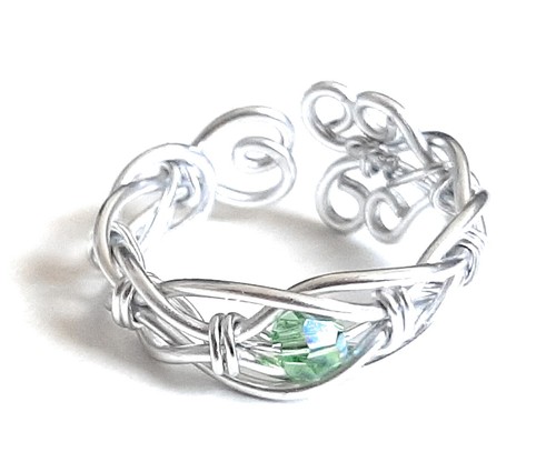 Wire Wrapped Womens Birthstone Ring, Swarovski Crystal, Adjustable, Non-Tarnish - Picture 16 of 20