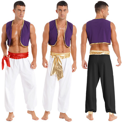 Herren Arabischer Prinz Kostüm Outfits Aladinhose Bloomers Und Weste Tops Party