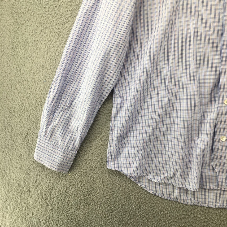 Ledbury Button Up Long Sleeve Shirt Mens 17.5 Slim Fit Blue Checkered Collared - Image 3 of 4