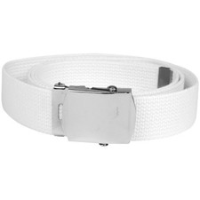 US Army Military Style Web Webbing Canvas Belt Cotton Silver Buckle White
