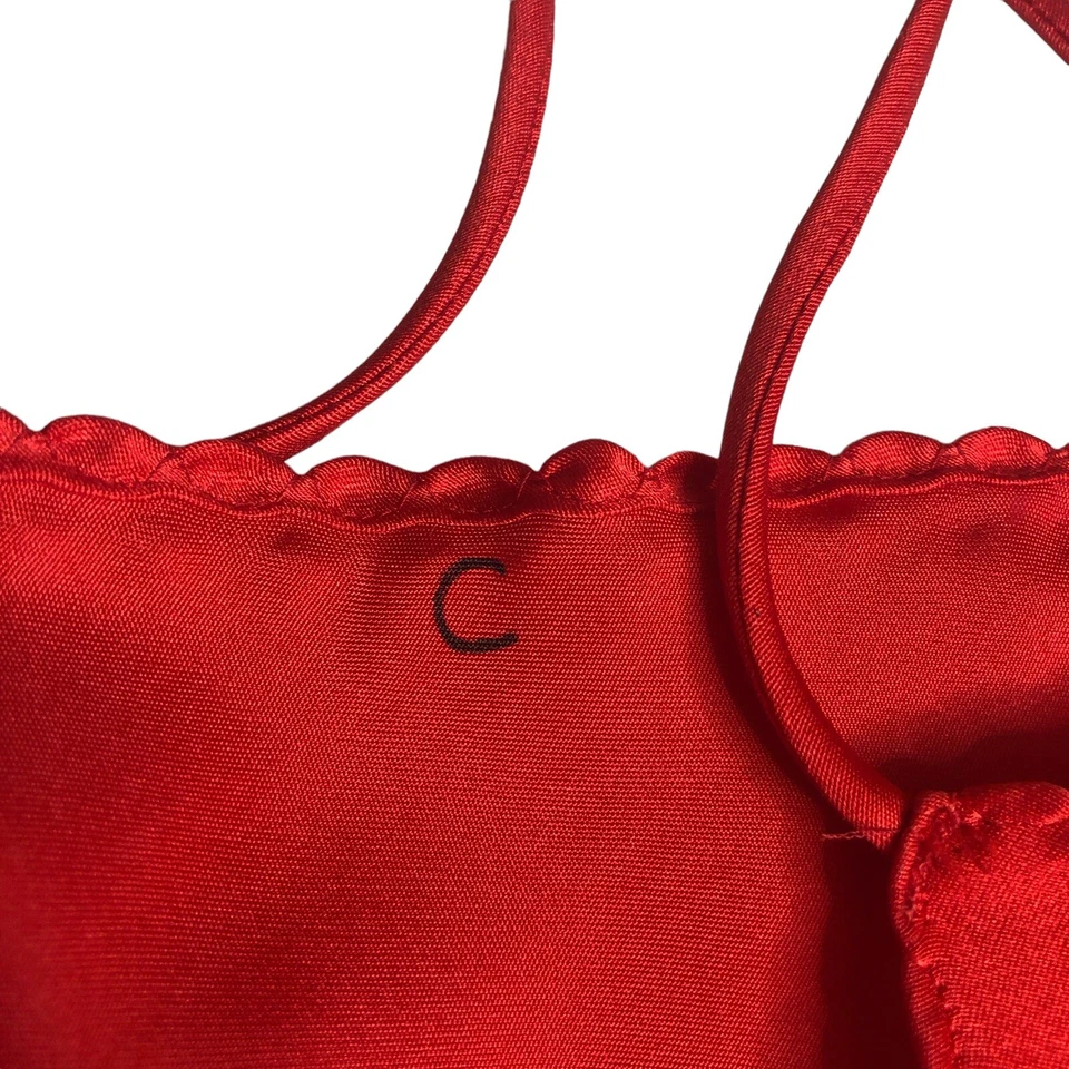 Top camisero vintage Y2K Vassarette para mujer 36 rojo corazón brillante estrás sin cordones años 90 Foto 4 de 4