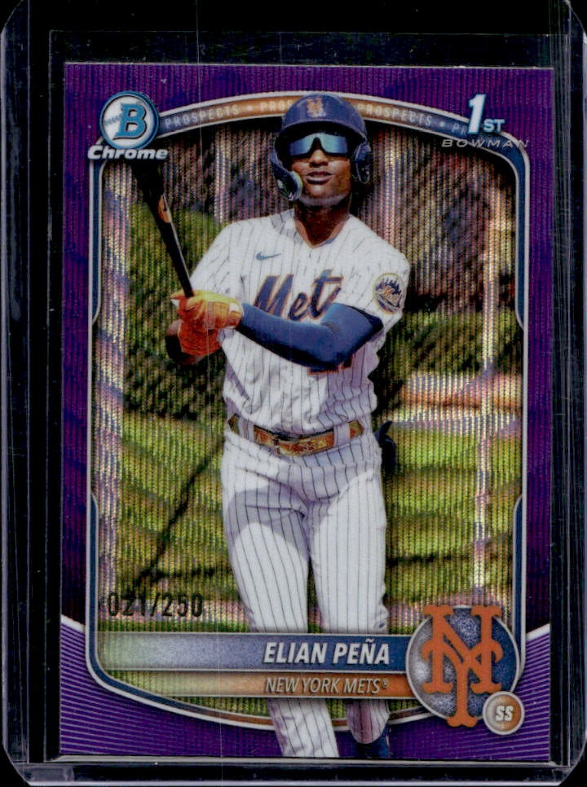2025 Bowman Chrome Elian Pena Purple Wave Refractor 1st #21/250 Mets