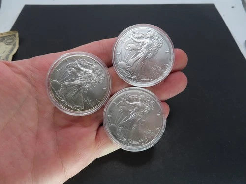 Lot of 3 American Silver Eagles 2011, 2022, 2024 Star Privy, BU