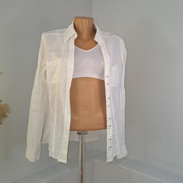 Women Laura Ashley Shirt White Linen 38 / M / 46 #A3U5