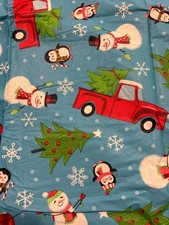 Christmas Vinyl Tablecloth 60" x 84" Rectangle Red Truck Snowman Penguin Snow