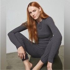 Lunya Womens Gray Heather Waffle Restore Thermal Jogger Pant Size Medium