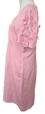 Cynthia Howie Maggie Boutique Women's 14 Linen Midi Dress Floral Applique Pink