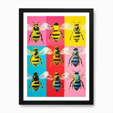 Vivid Bees Pop Art Inspired 4 Art P Framed Wall Art Poster Canvas Print Picture