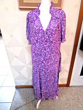DRAPER JAMES-PURPLE/MULTI-FLORAL-CROSSOVER-LINED-CHIFFON WRAP DRESS-SIZE-M-NWT