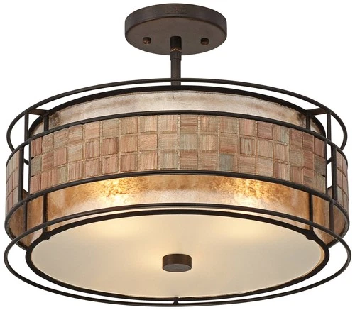 Quoizel Laguna 16" Wide Renaissance Copper Glass Shade Ceiling Light - Picture 3 of 7