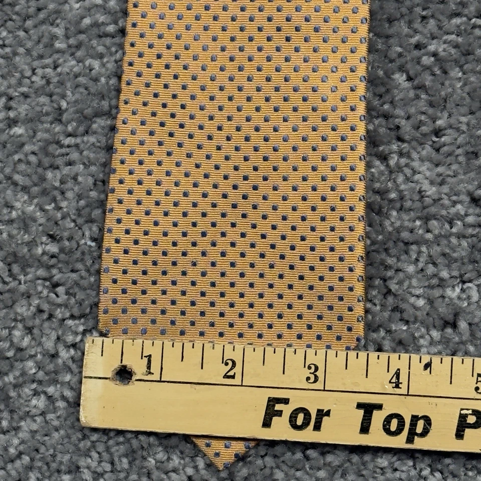 Corbata de seda Tom James para hombre dorada naranja tejida puntos azules Foto 2 de 2