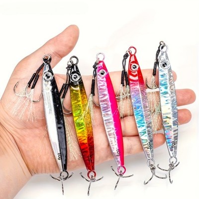 5 Pack Metal Jigging Bait with Double Hooks for Freshwater and Saltwater 10-60g