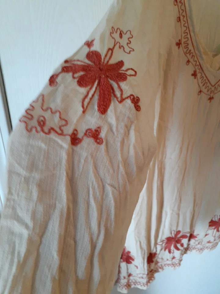 Free People Skyfall Bordado OS Túnica Crema Naranja Vestido Combo Té Talla SP Oferta Foto 3 de 4