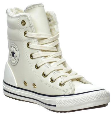 CONVERSE ALL STAR 6'' HI ZIP FUR YOUTH/JUNIOR/KIDS BOOTS/SHOES CREAM/ SIZ 1 NEW
