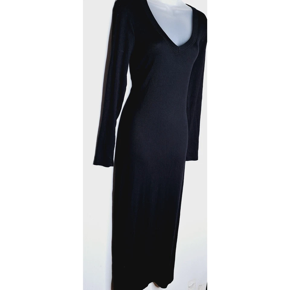 Michael Stars Fowler V-Neck Maxi Dress L Ultra Rib Jersey Knit 25006 Slit Modal - Image 3 of 4
